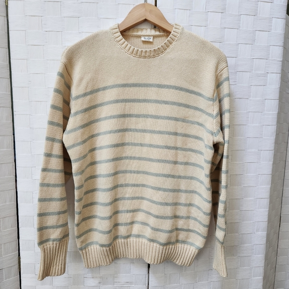 John Galt Sweater Cream & Blue Striped Pullover Women's OS 100% Cotton - Picture 2 of 6